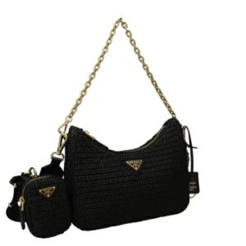Prada ReEdition 2005 chain shoulder bag black raffia effect crochet Black - Picture 2 of 9